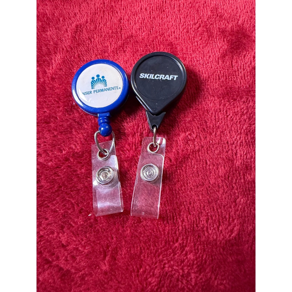 Skilcraft Black & Kaiser Permanente Blue Retractable ID Badge Reel Lot of 2
